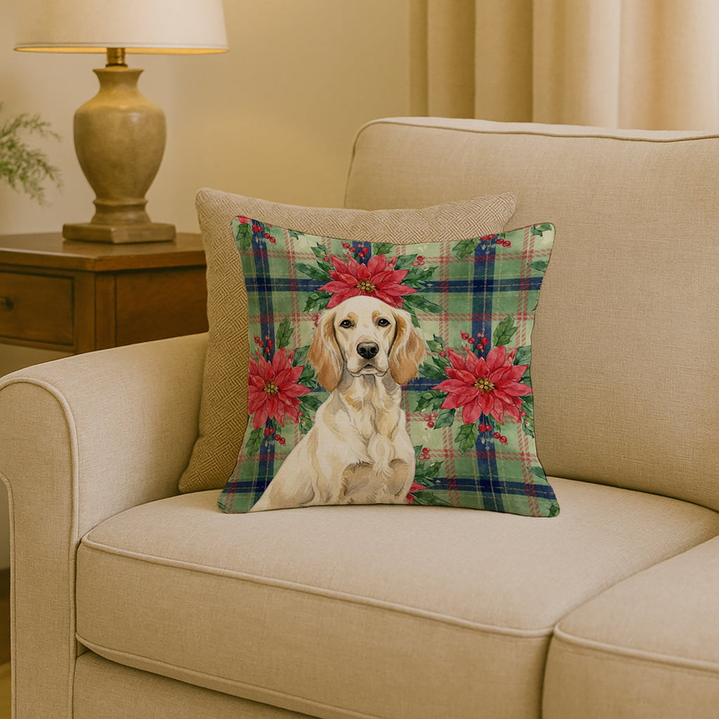 Lemon Belton English Setter Christmas PoinsettIas Decorative Throw Pillow 18x18 Indoor Outdoor Accent Cushion, Fabric Cover with Insert for Sofa, Bed, Porch & Living Room