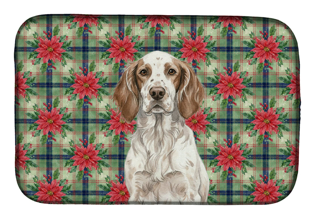 Liver Belton English Setter Christmas PoinsettIas Dish Drying Mat Absorbent Dish Drying Mat Pad for Kitchen Counter Dish Drainer Mat for Countertop, 14 x 21", Multicolor