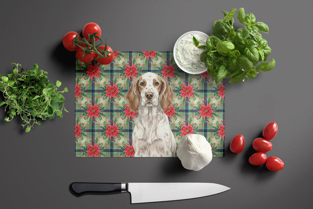 Liver Belton English Setter Christmas PoinsettIas Cutting Board Tempered Glass Kitchen Cutting Surface, Heat Resistant Chopping, Non-Slip Feet, Food Prep & Serving
