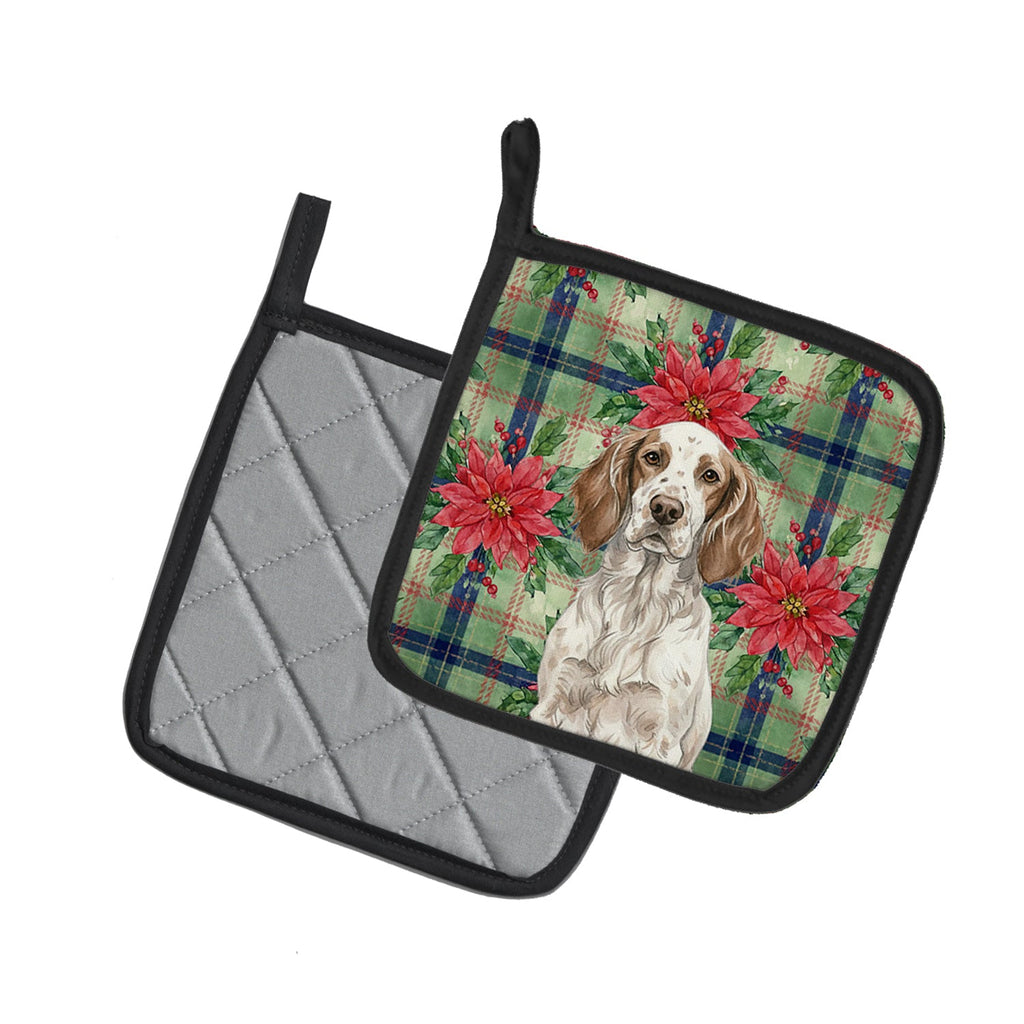 Liver Belton English Setter Christmas PoinsettIas Pot Holder Set of 2 Heat Resistant Quilted Hot Pads 7.5 x 7.5 Inch, Insulated Kitchen Trivets for Cooking & Baking