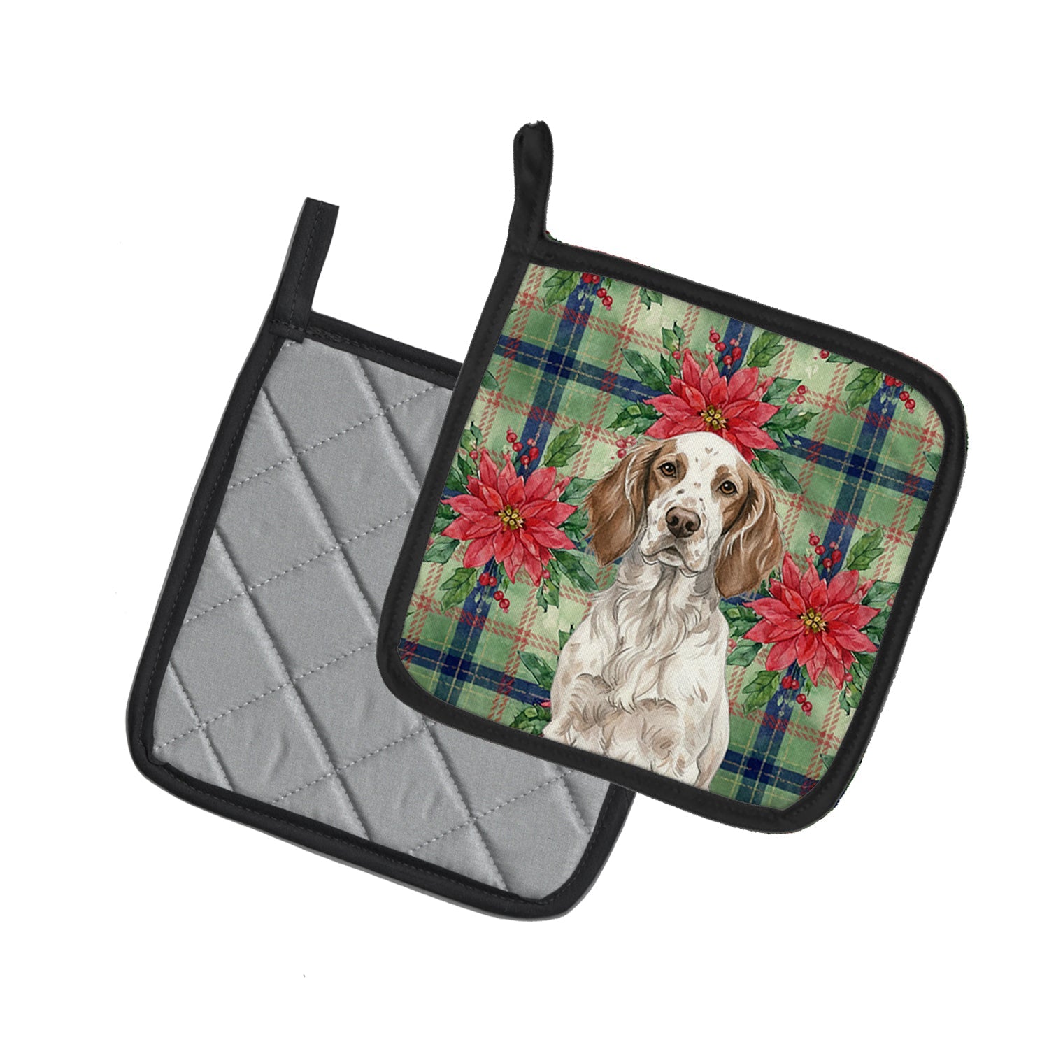 Liver Belton English Setter Christmas PoinsettIas Pot Holder Set of 2 Heat Resistant Quilted Hot Pads 7.5 x 7.5 Inch, Insulated Kitchen Trivets for Cooking & Baking
