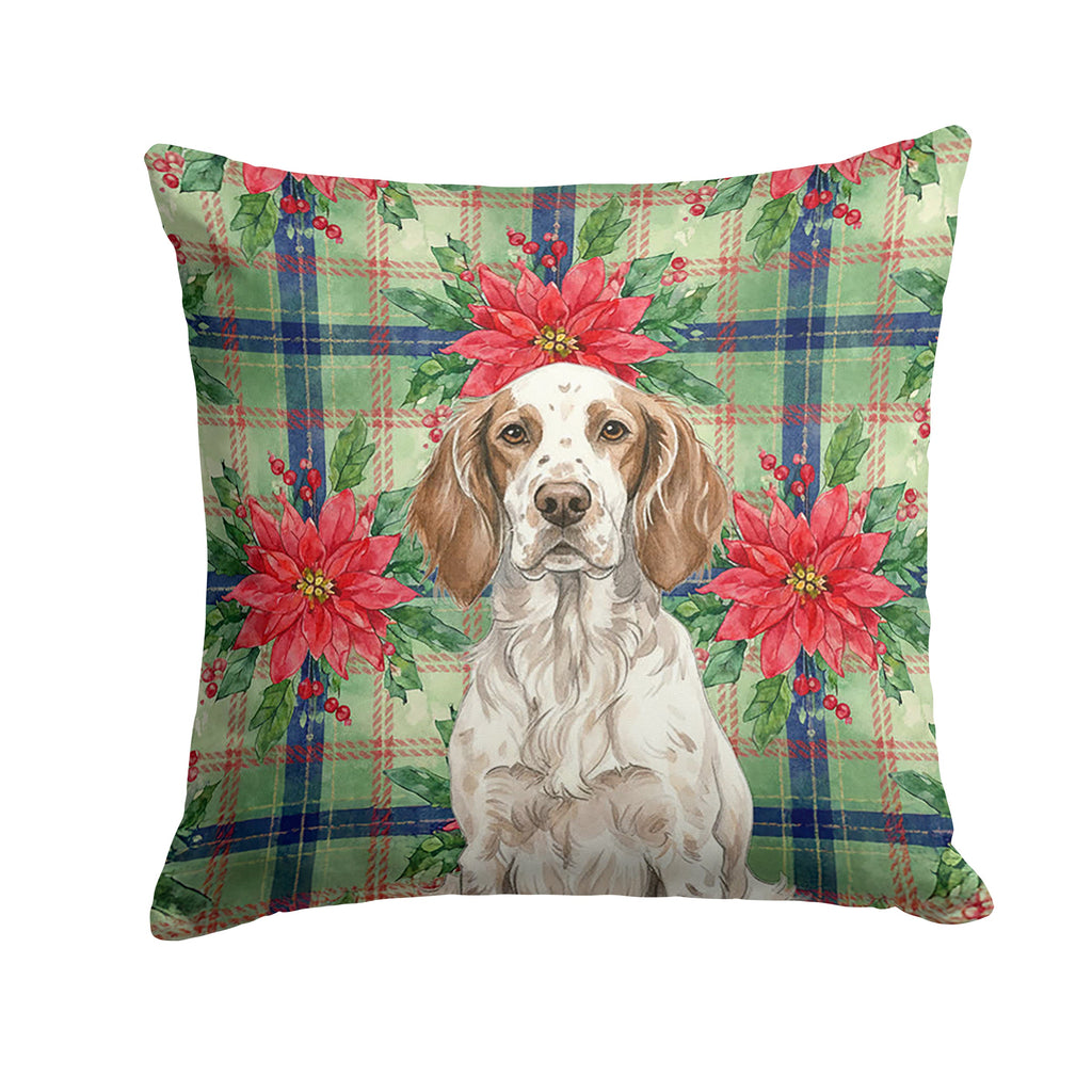 Liver Belton English Setter Christmas PoinsettIas Decorative Throw Pillow 18x18 Indoor Outdoor Accent Cushion, Fabric Cover with Insert for Sofa, Bed, Porch & Living Room