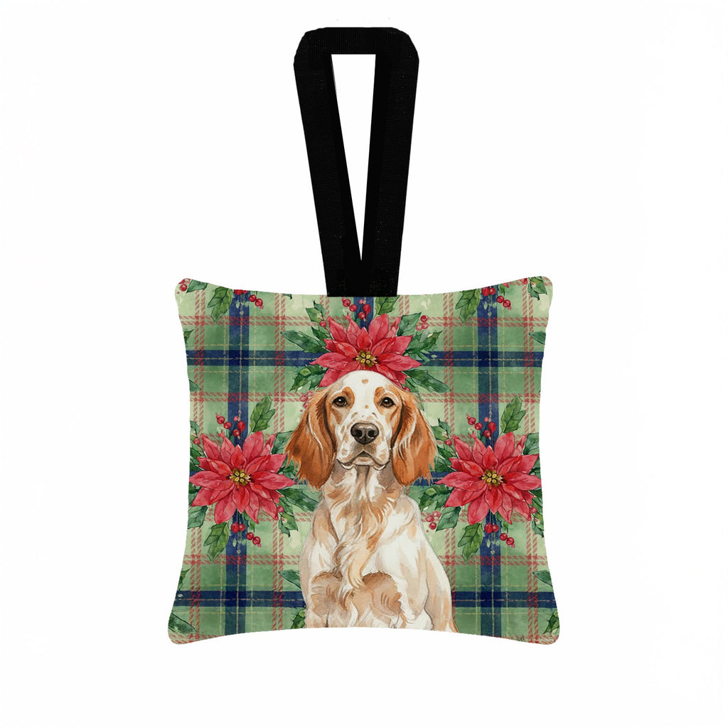Orange Belton English Setter Christmas PoinsettIas Hanging Square Fabric Ornament 3.5 � 3.5 Decorative Door-Knob & Tree Hanger, Soft Fabric