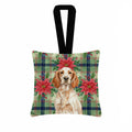 Orange Belton English Setter Christmas PoinsettIas Hanging Square Fabric Ornament 3.5 � 3.5 Decorative Door-Knob & Tree Hanger, Soft Fabric