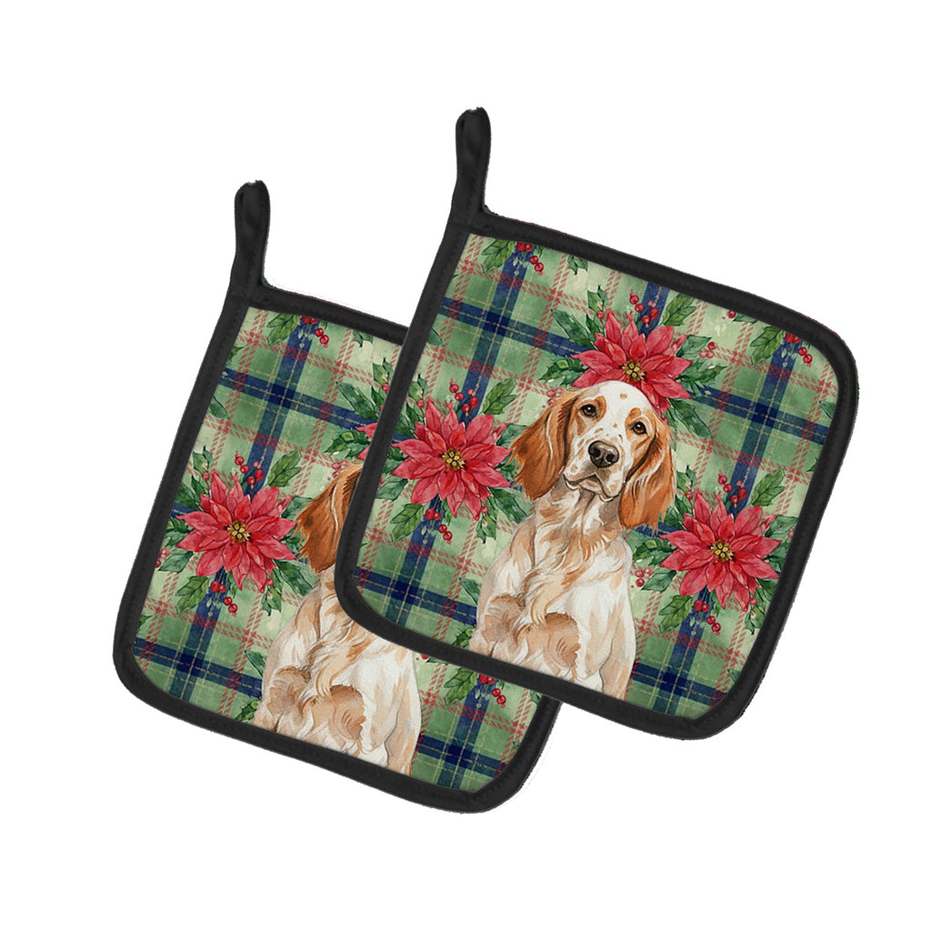 Orange Belton English Setter Christmas PoinsettIas Pot Holder Set of 2 Heat Resistant Quilted Hot Pads 7.5 x 7.5 Inch, Insulated Kitchen Trivets for Cooking & Baking