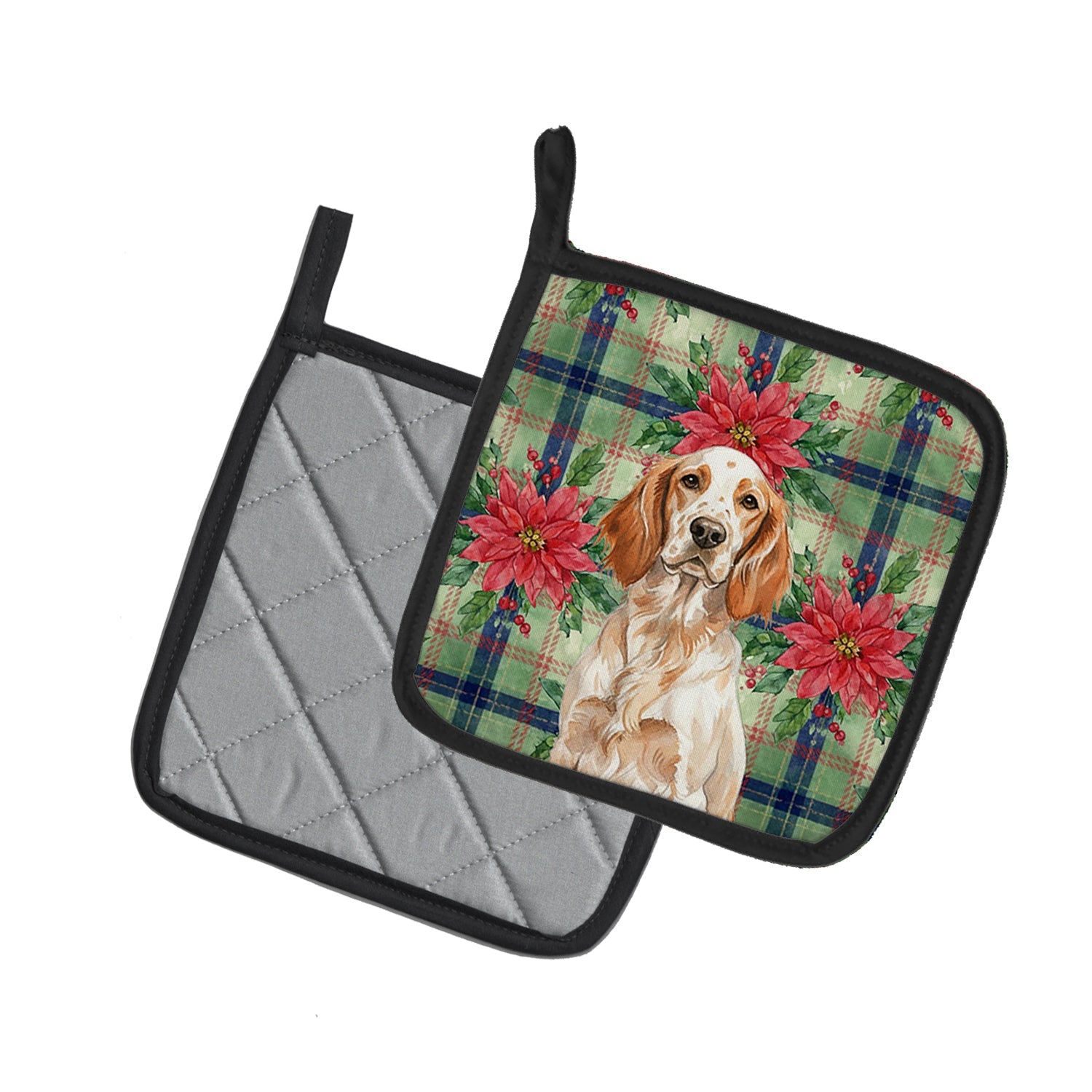 Orange Belton English Setter Christmas PoinsettIas Pot Holder Set of 2 Heat Resistant Quilted Hot Pads 7.5 x 7.5 Inch, Insulated Kitchen Trivets for Cooking & Baking