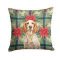 Orange Belton English Setter Christmas PoinsettIas Decorative Throw Pillow 18x18 Indoor Outdoor Accent Cushion, Fabric Cover with Insert for Sofa, Bed, Porch & Living Room