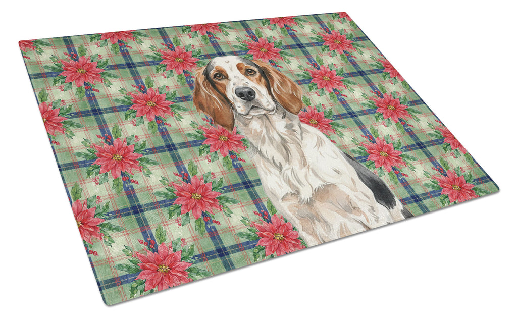 Tricolor English Setter Christmas PoinsettIas Cutting Board Tempered Glass Kitchen Cutting Surface, Heat Resistant Chopping, Non-Slip Feet, Food Prep & Serving
