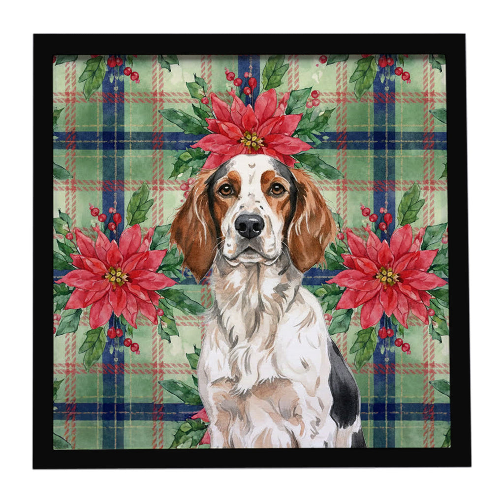 Tricolor English Setter Christmas PoinsettIas Framed Metal Print Bathroom, Kitchen, Office, Home Decor Wall Art Ready to Hang, Square, 8X8