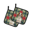 Tricolor English Setter Christmas PoinsettIas Pot Holder Set of 2 Heat Resistant Quilted Hot Pads 7.5 x 7.5 Inch, Insulated Kitchen Trivets for Cooking & Baking