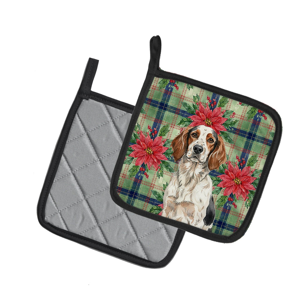 Tricolor English Setter Christmas PoinsettIas Pot Holder Set of 2 Heat Resistant Quilted Hot Pads 7.5 x 7.5 Inch, Insulated Kitchen Trivets for Cooking & Baking