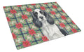 Black and White English Springer Spaniel Christmas PoinsettIas Cutting Board Tempered Glass Kitchen Cutting Surface, Heat Resistant Chopping, Non-Slip Feet, Food Prep & Serving