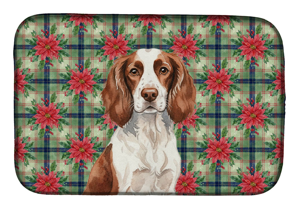 Liver and White English Springer Spaniel Christmas PoinsettIas Dish Drying Mat Absorbent Dish Drying Mat Pad for Kitchen Counter Dish Drainer Mat for Countertop, 14 x 21", Multicolor