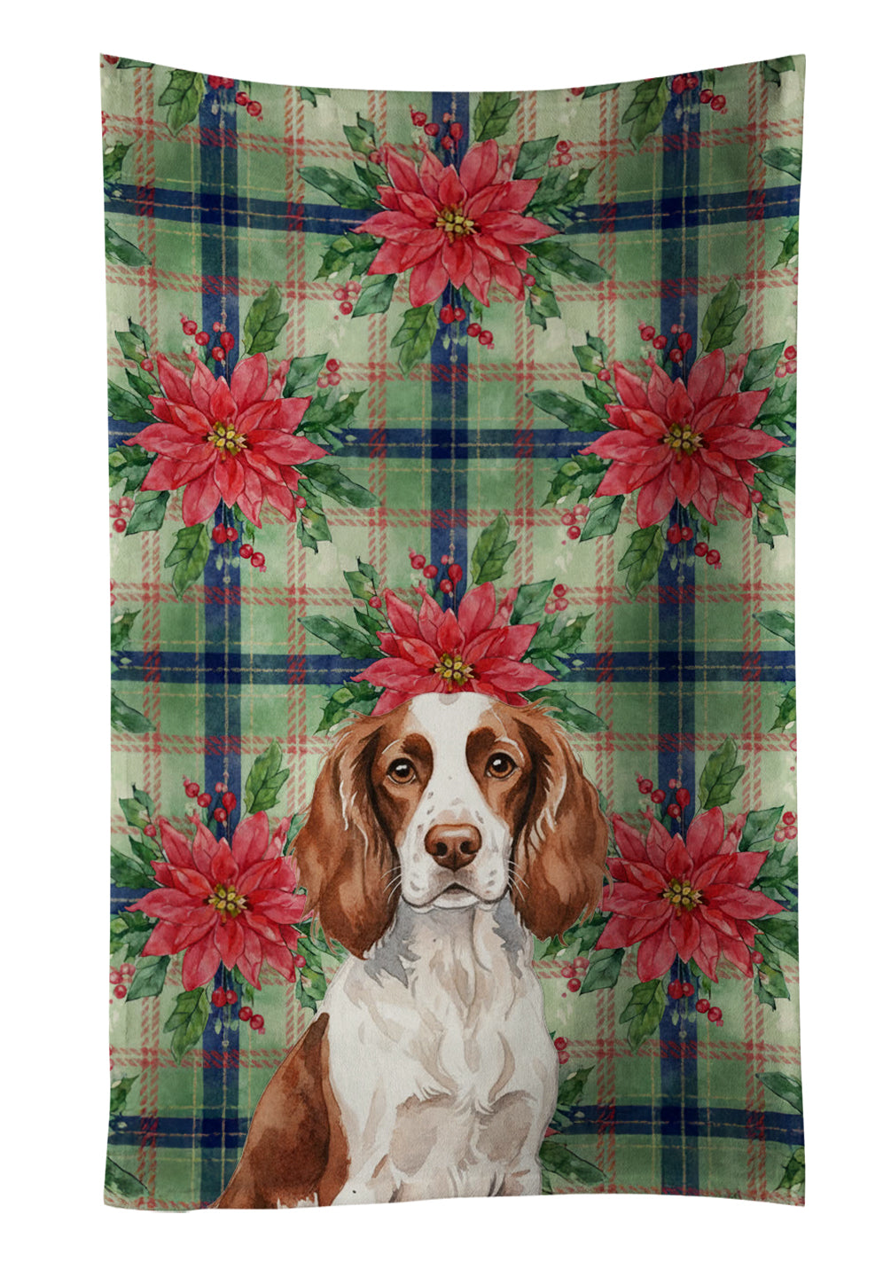 Liver and White English Springer Spaniel Christmas PoinsettIas Kitchen Towel Velour Plush Front and Cotton Loop Back Machine Washable
