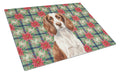 Liver and White English Springer Spaniel Christmas PoinsettIas Cutting Board Tempered Glass Kitchen Cutting Surface, Heat Resistant Chopping, Non-Slip Feet, Food Prep & Serving