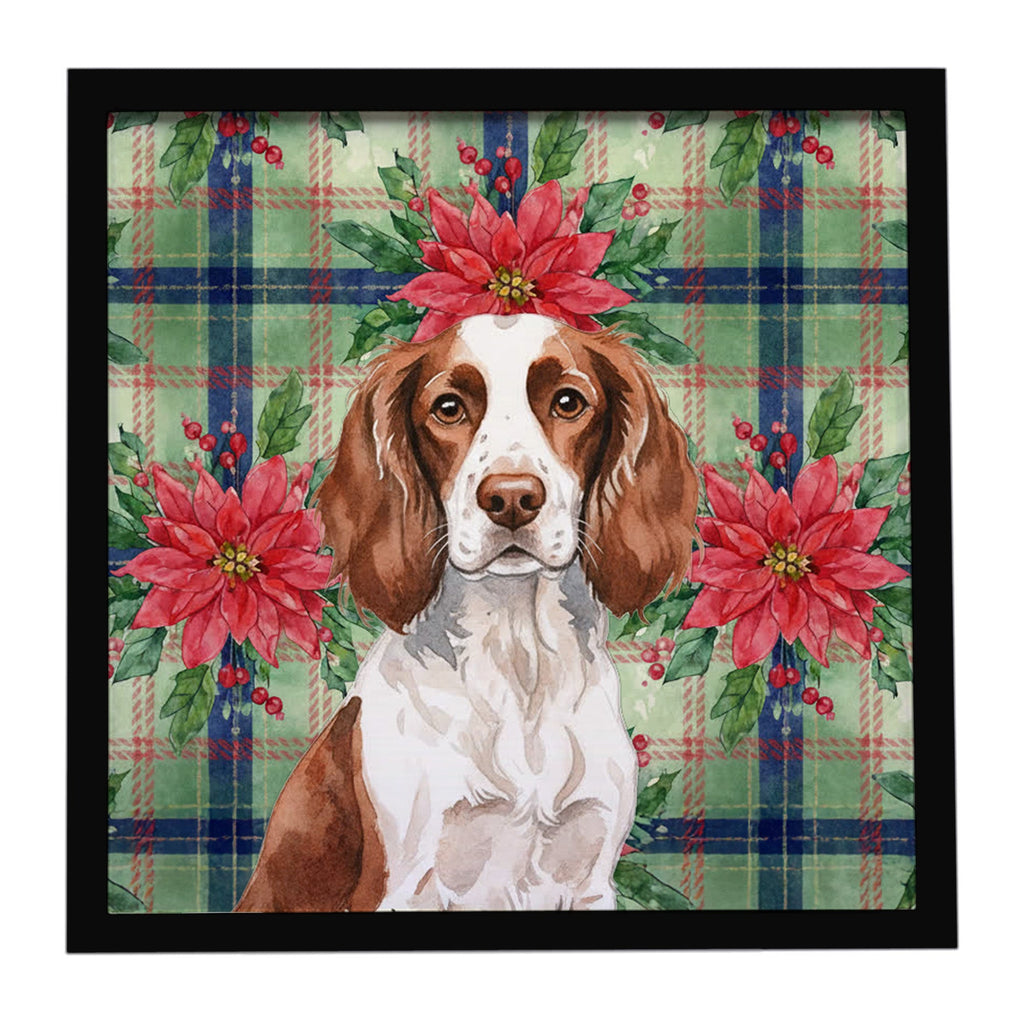 Liver and White English Springer Spaniel Christmas PoinsettIas Framed Metal Print Bathroom, Kitchen, Office, Home Decor Wall Art Ready to Hang, Square, 8X8