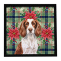 Liver and White English Springer Spaniel Christmas PoinsettIas Framed Metal Print Bathroom, Kitchen, Office, Home Decor Wall Art Ready to Hang, Square, 8X8