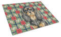 Black and Tan English Toy Spaniel Christmas PoinsettIas Cutting Board Tempered Glass Kitchen Cutting Surface, Heat Resistant Chopping, Non-Slip Feet, Food Prep & Serving