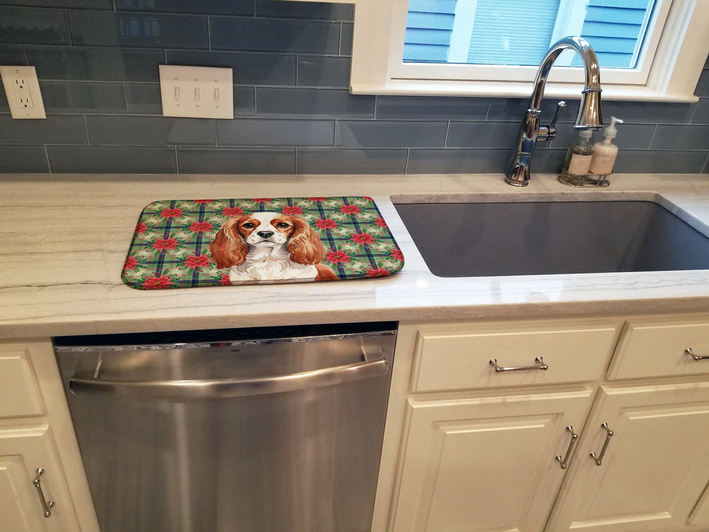 Blenheim English Toy Spaniel Christmas PoinsettIas Dish Drying Mat Absorbent Dish Drying Mat Pad for Kitchen Counter Dish Drainer Mat for Countertop, 14 x 21", Multicolor