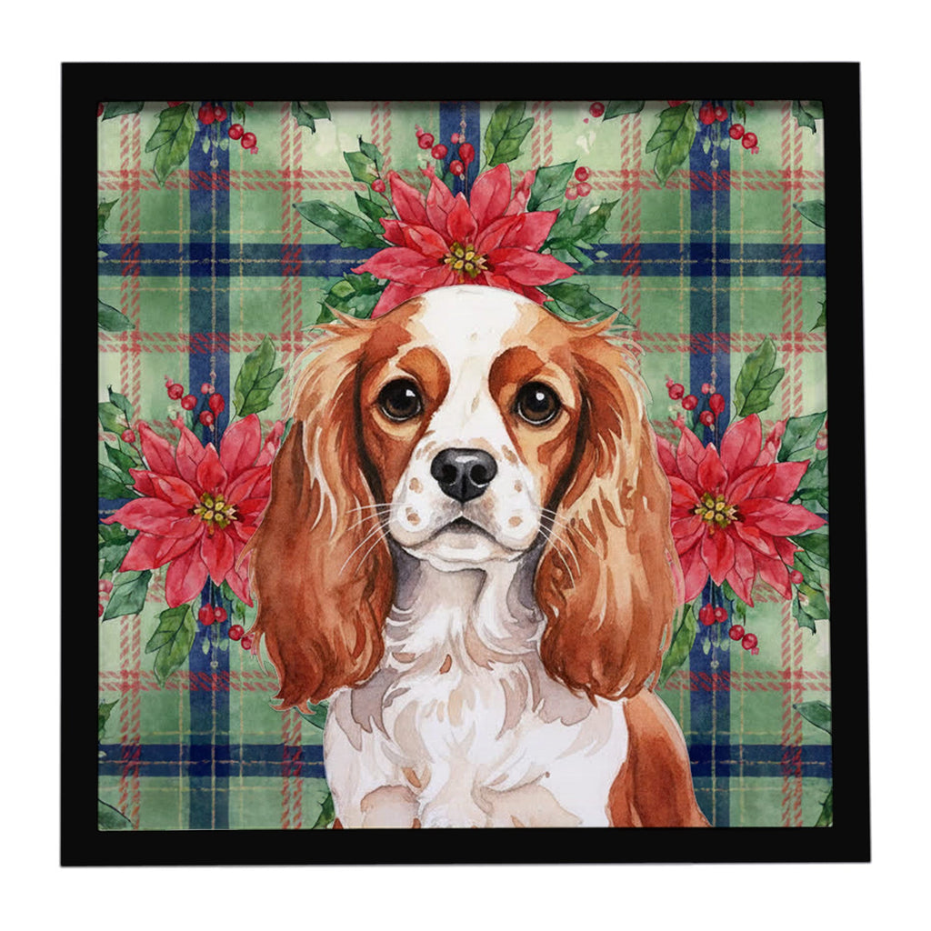 Blenheim English Toy Spaniel Christmas PoinsettIas Framed Metal Print Bathroom, Kitchen, Office, Home Decor Wall Art Ready to Hang, Square, 8X8