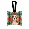 Blenheim English Toy Spaniel Christmas PoinsettIas Hanging Square Fabric Ornament 3.5 � 3.5 Decorative Door-Knob & Tree Hanger, Soft Fabric