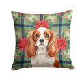 Blenheim English Toy Spaniel Christmas PoinsettIas Decorative Throw Pillow 18x18 Indoor Outdoor Accent Cushion, Fabric Cover with Insert for Sofa, Bed, Porch & Living Room