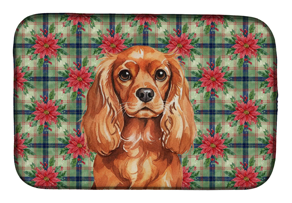 Ruby English Toy Spaniel Christmas PoinsettIas Dish Drying Mat Absorbent Dish Drying Mat Pad for Kitchen Counter Dish Drainer Mat for Countertop, 14 x 21", Multicolor