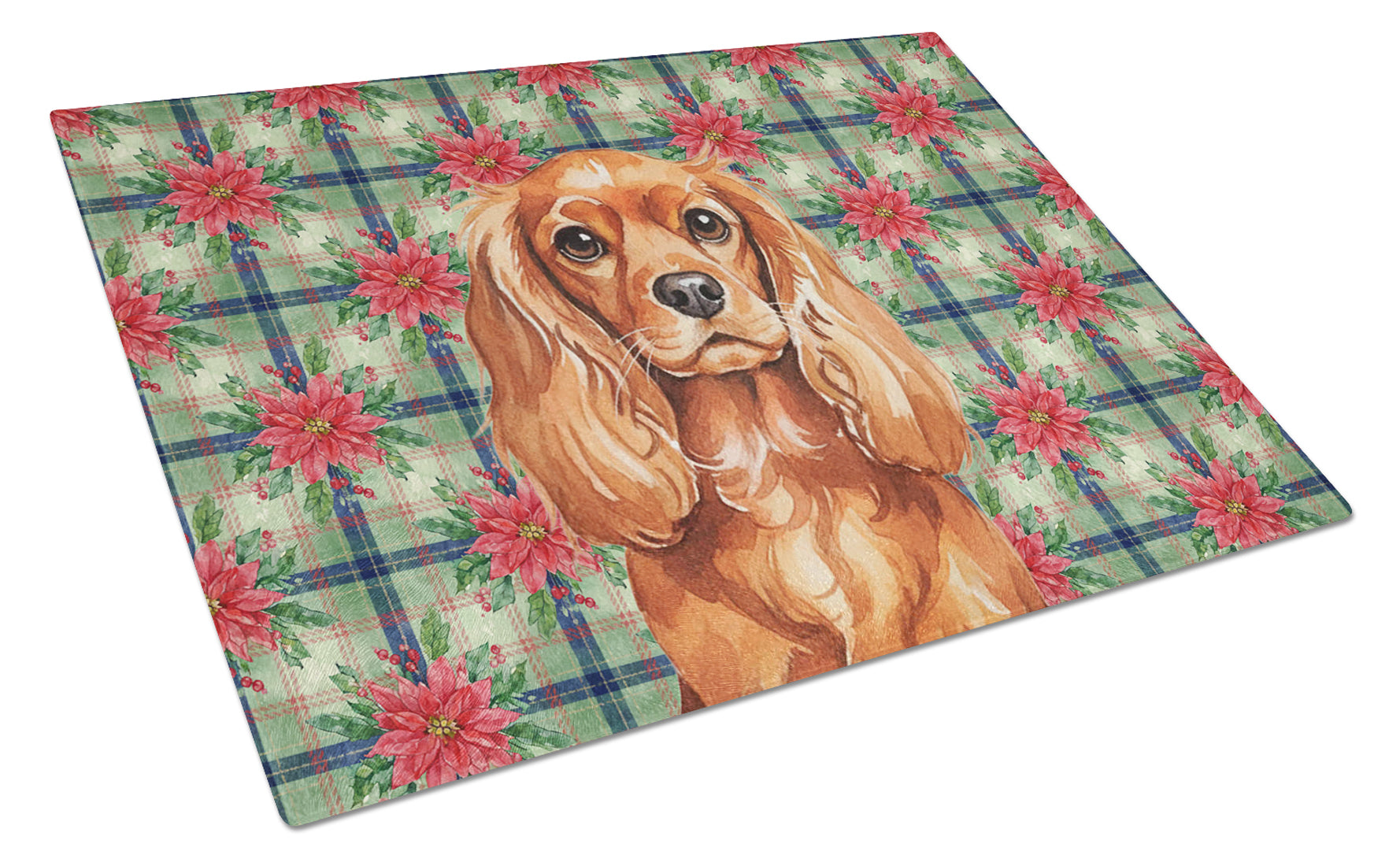 Ruby English Toy Spaniel Christmas PoinsettIas Cutting Board Tempered Glass Kitchen Cutting Surface, Heat Resistant Chopping, Non-Slip Feet, Food Prep & Serving