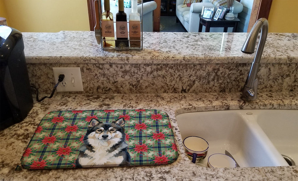 Finnish Lapphund Christmas PoinsettIas Dish Drying Mat Absorbent Dish Drying Mat Pad for Kitchen Counter Dish Drainer Mat for Countertop, 14 x 21", Multicolor