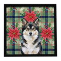 Finnish Lapphund Christmas PoinsettIas Framed Metal Print Bathroom, Kitchen, Office, Home Decor Wall Art Ready to Hang, Square, 8X8