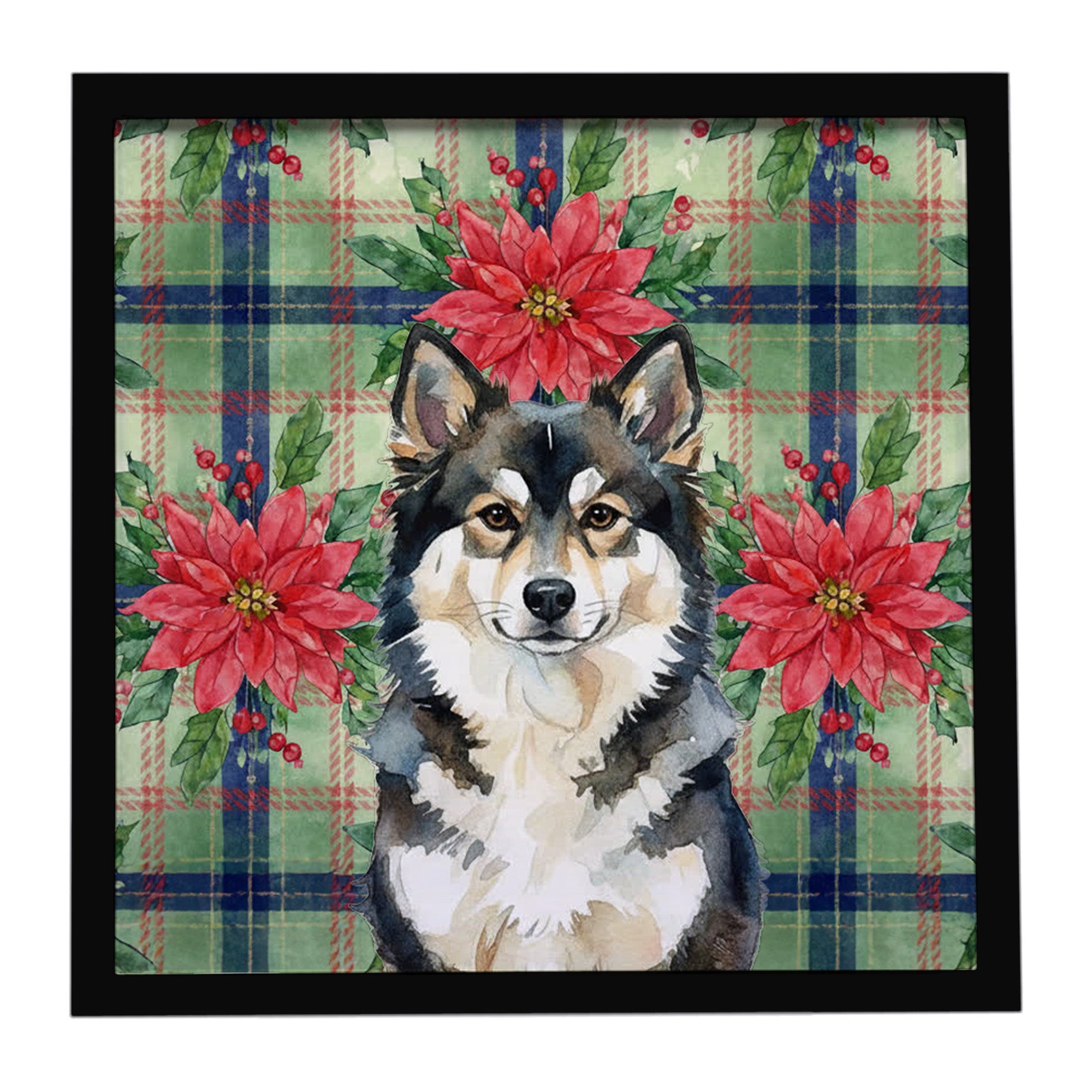 Finnish Lapphund Christmas PoinsettIas Framed Metal Print Bathroom, Kitchen, Office, Home Decor Wall Art Ready to Hang, Square, 8X8