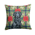 Black Flat-Coated Retriever Christmas PoinsettIas Decorative Throw Pillow 14x14 Indoor Outdoor Accent Cushion, Fabric Cover with Insert for Sofa, Bed, Porch & Living Room