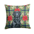 Black Flat-Coated Retriever Christmas PoinsettIas Decorative Throw Pillow 18x18 Indoor Outdoor Accent Cushion, Fabric Cover with Insert for Sofa, Bed, Porch & Living Room