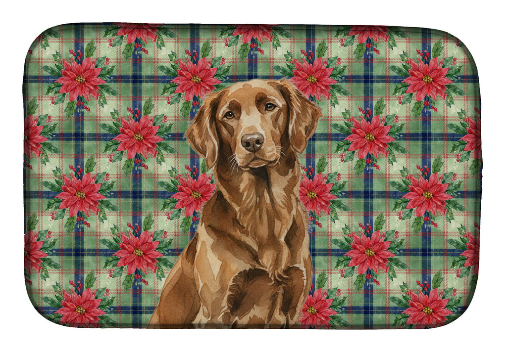 Liver Flat-Coated Retriever Christmas PoinsettIas Dish Drying Mat Absorbent Dish Drying Mat Pad for Kitchen Counter Dish Drainer Mat for Countertop, 14 x 21", Multicolor