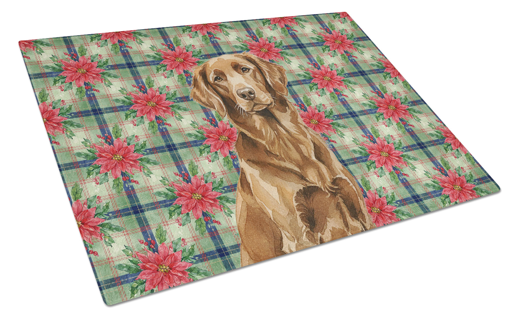 Liver Flat-Coated Retriever Christmas PoinsettIas Cutting Board Tempered Glass Kitchen Cutting Surface, Heat Resistant Chopping, Non-Slip Feet, Food Prep & Serving