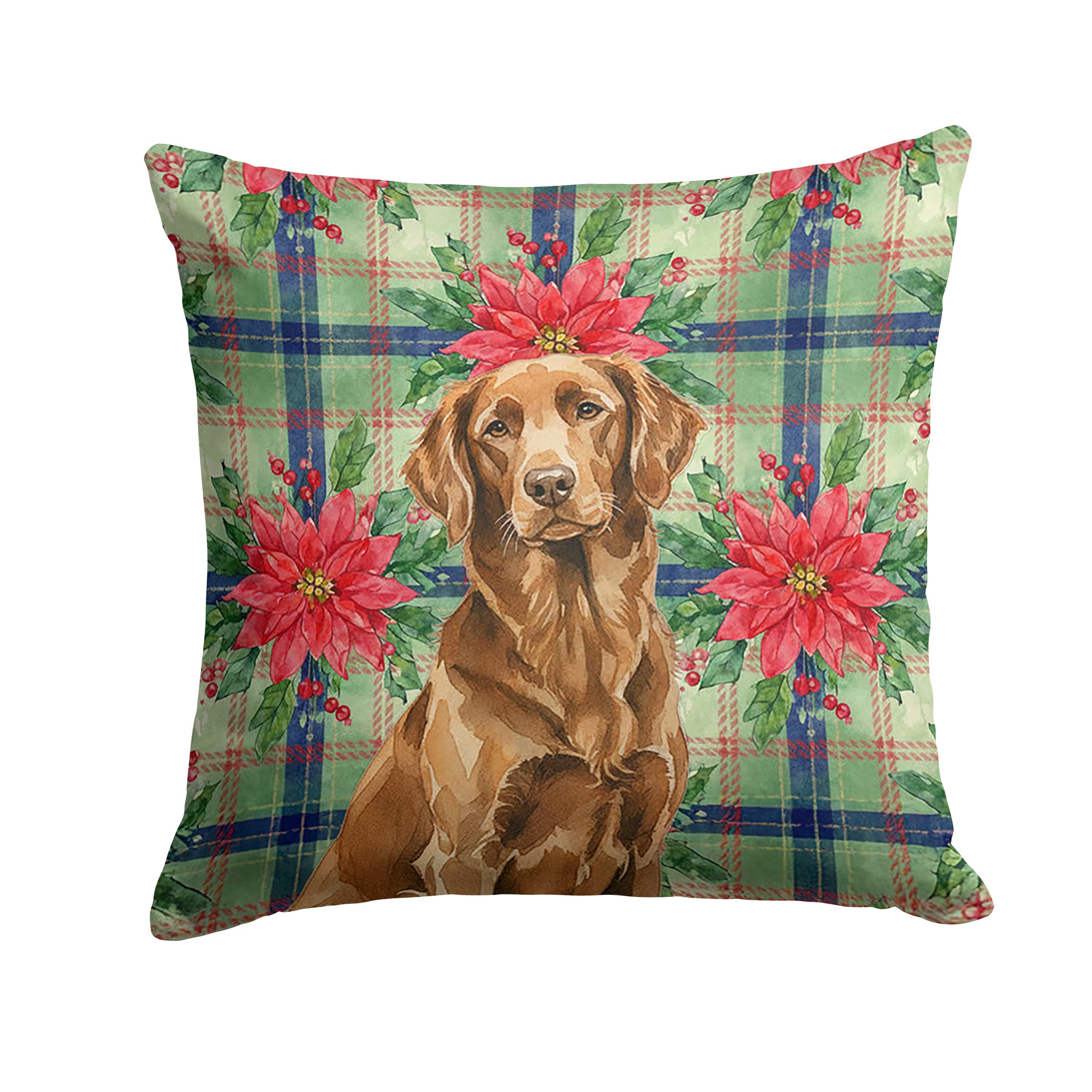Liver Flat-Coated Retriever Christmas PoinsettIas Decorative Throw Pillow 18x18 Indoor Outdoor Accent Cushion, Fabric Cover with Insert for Sofa, Bed, Porch & Living Room