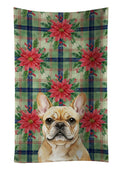 Fawn French Bulldog Christmas PoinsettIas Kitchen Towel Velour Plush Front and Cotton Loop Back Machine Washable