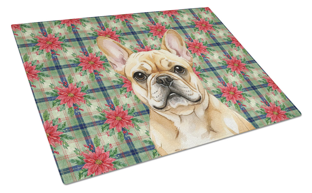 Fawn French Bulldog Christmas PoinsettIas Cutting Board Tempered Glass Kitchen Cutting Surface, Heat Resistant Chopping, Non-Slip Feet, Food Prep & Serving