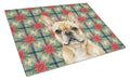 Fawn French Bulldog Christmas PoinsettIas Cutting Board Tempered Glass Kitchen Cutting Surface, Heat Resistant Chopping, Non-Slip Feet, Food Prep & Serving