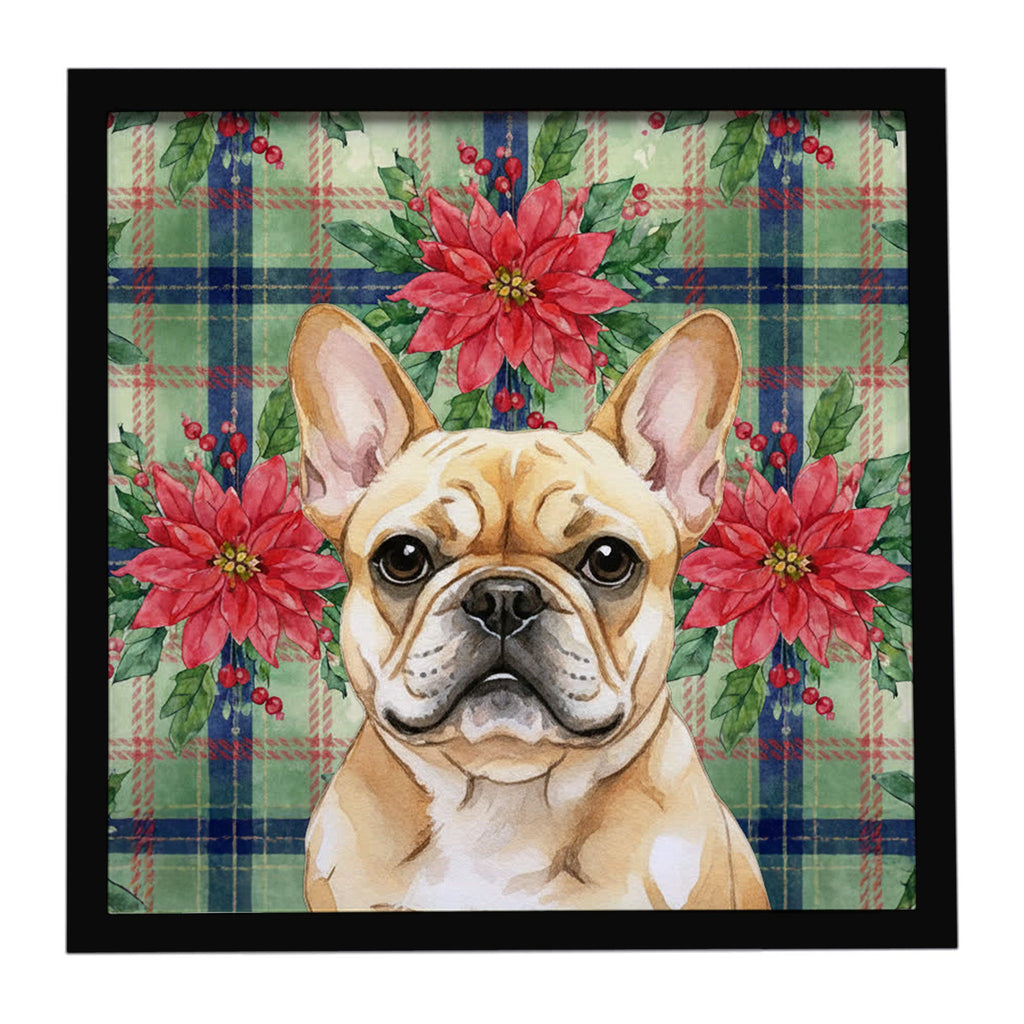 Fawn French Bulldog Christmas PoinsettIas Framed Metal Print Bathroom, Kitchen, Office, Home Decor Wall Art Ready to Hang, Square, 8X8