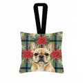 Fawn French Bulldog Christmas PoinsettIas Hanging Square Fabric Ornament 3.5 � 3.5 Decorative Door-Knob & Tree Hanger, Soft Fabric