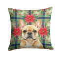 Fawn French Bulldog Christmas PoinsettIas Decorative Throw Pillow 18x18 Indoor Outdoor Accent Cushion, Fabric Cover with Insert for Sofa, Bed, Porch & Living Room