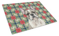 Pied French Bulldog Christmas PoinsettIas Cutting Board Tempered Glass Kitchen Cutting Surface, Heat Resistant Chopping, Non-Slip Feet, Food Prep & Serving