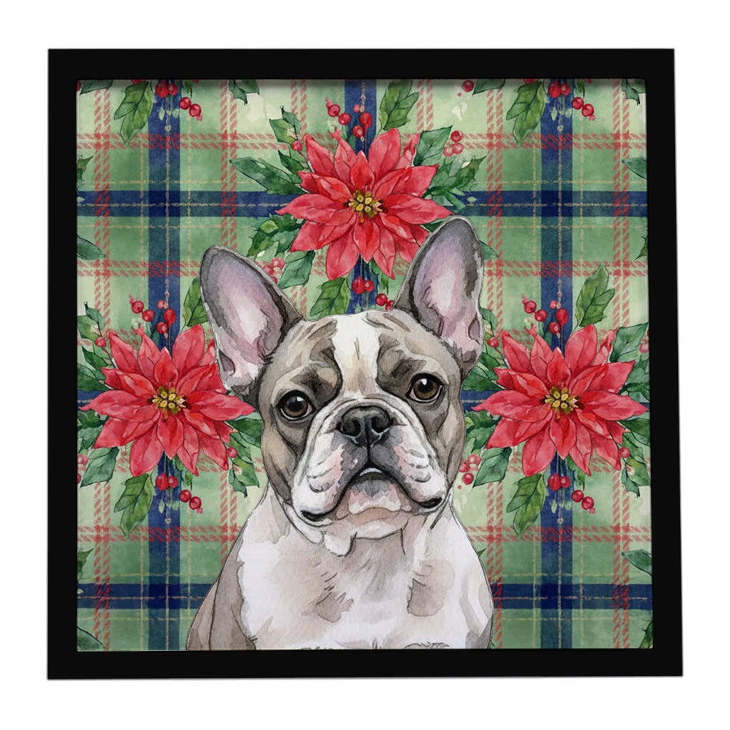 Pied French Bulldog Christmas PoinsettIas Framed Metal Print Bathroom, Kitchen, Office, Home Decor Wall Art Ready to Hang, Square, 8X8