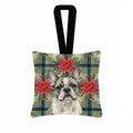Pied French Bulldog Christmas PoinsettIas Hanging Square Fabric Ornament 3.5 � 3.5 Decorative Door-Knob & Tree Hanger, Soft Fabric