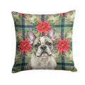 Pied French Bulldog Christmas PoinsettIas Decorative Throw Pillow 14x14 Indoor Outdoor Accent Cushion, Fabric Cover with Insert for Sofa, Bed, Porch & Living Room