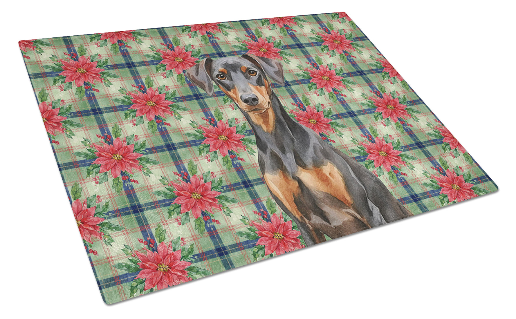 German Pinscher Christmas PoinsettIas Cutting Board Tempered Glass Kitchen Cutting Surface, Heat Resistant Chopping, Non-Slip Feet, Food Prep & Serving