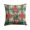 German Pinscher Christmas PoinsettIas Decorative Throw Pillow 14x14 Indoor Outdoor Accent Cushion, Fabric Cover with Insert for Sofa, Bed, Porch & Living Room
