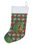 Red German Pinscher Christmas PoinsettIas Holiday Stocking Double-Sided Print, Polyester Suede,11x18, Made in USA