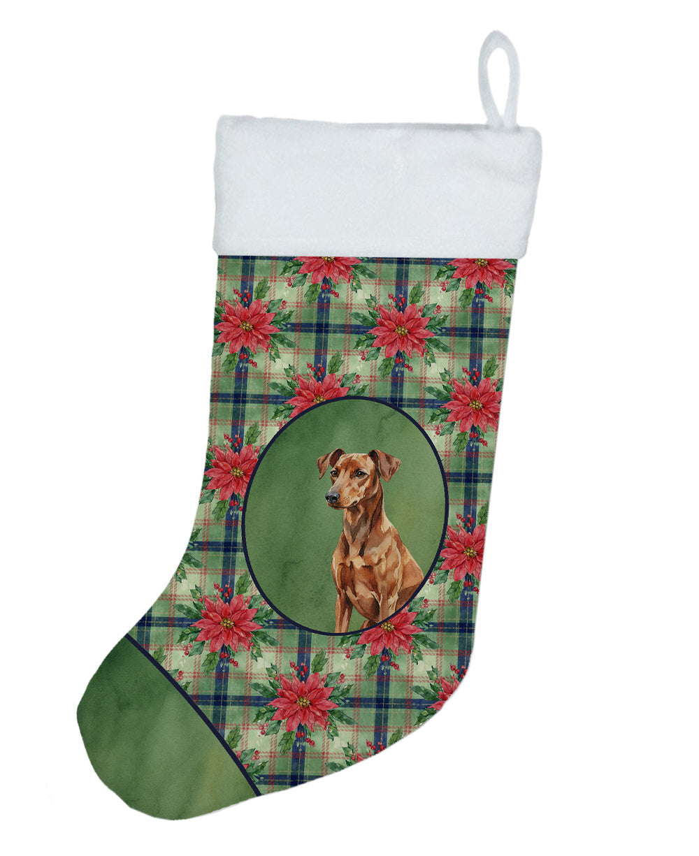 Red German Pinscher Christmas PoinsettIas Holiday Stocking Double-Sided Print, Polyester Suede,11x18, Made in USA